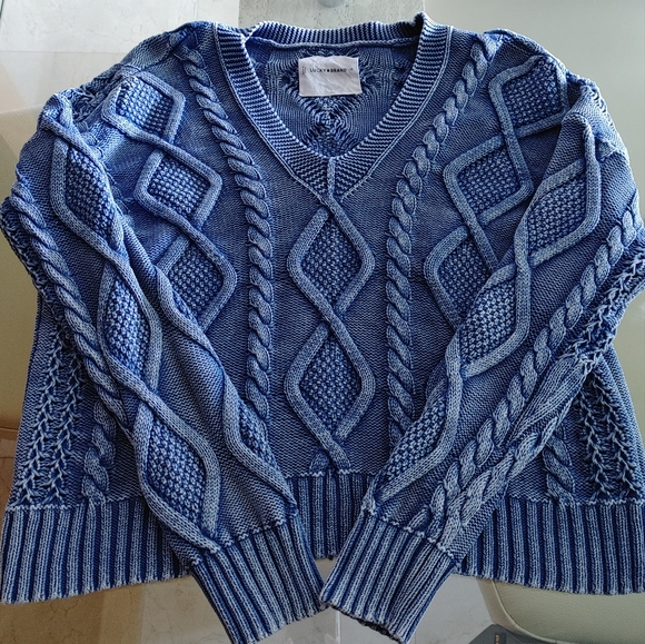 Lucky Brand Cable Stitch V Neck Pullover - Dark Denim Acid Wash - XS - Picture 5 of 9
